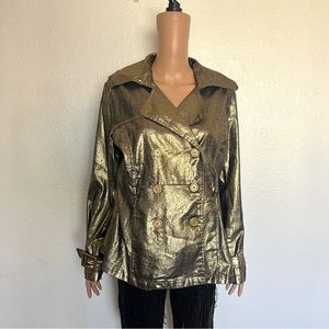 Vtg Wet Seal Gold Coated Denim Trench Jacket size L